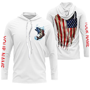 Largemouth Bass fishing American flag patriot Custom fishing Shirts, long sleeve shirts with hood NQS3110
