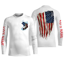 Load image into Gallery viewer, Largemouth Bass fishing American flag patriot Custom fishing Shirts, long sleeve shirts with hood NQS3110