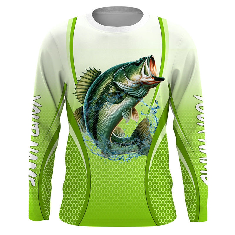 Largemouth bass Fishing green camo Bass jersey custom name long sleeves shirts fishing apparel NQS5055