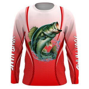 Largemouth bass Fishing camo Bass jersey custom name long sleeves shirts fishing apparel | Red NQS5056