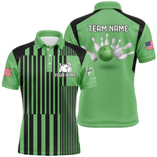 Load image into Gallery viewer, Green and black stripe pattern Mens Bowling polo shirts Custom bowling Team Jerseys, gifts for bowlers NQS7349