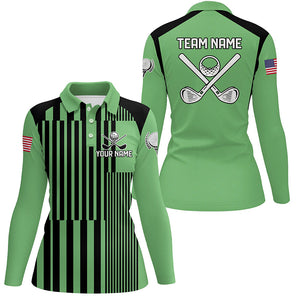 Green and black stripe pattern Womens golf polo shirts custom team ladies golf tops NQS7350