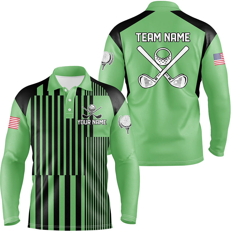 Green and black stripe pattern Mens golf polo shirts custom team golf tops, best mens golf wear NQS7350