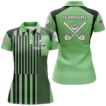 Load image into Gallery viewer, Green and black stripe pattern Womens golf polo shirts custom team ladies golf tops NQS7350