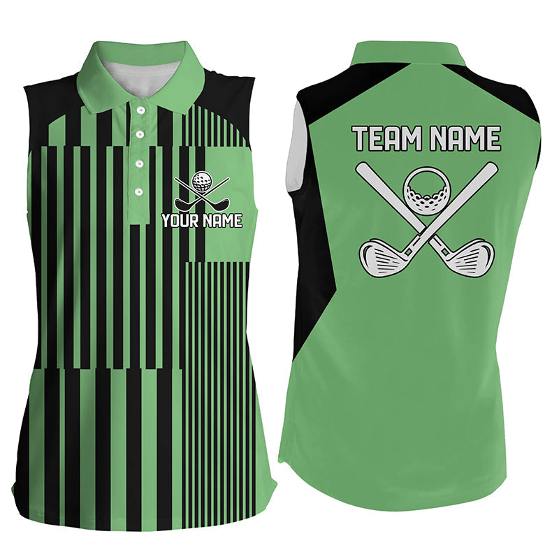 Green and black stripe pattern Womens sleeveless golf polo shirt custom team ladies golf tops NQS7350