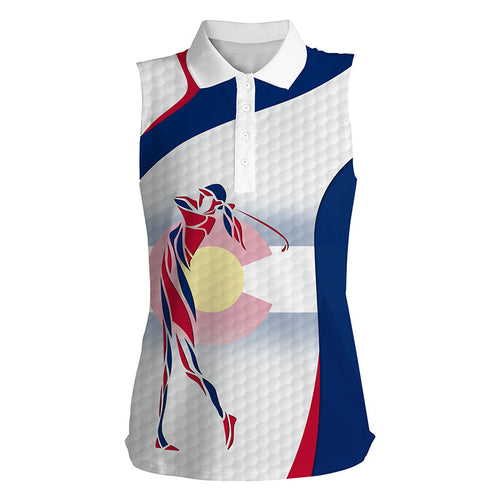 Colorado flag Womens sleeveless polo shirts patriotic golf outfit women, unique ladies golf apparel NQS7353