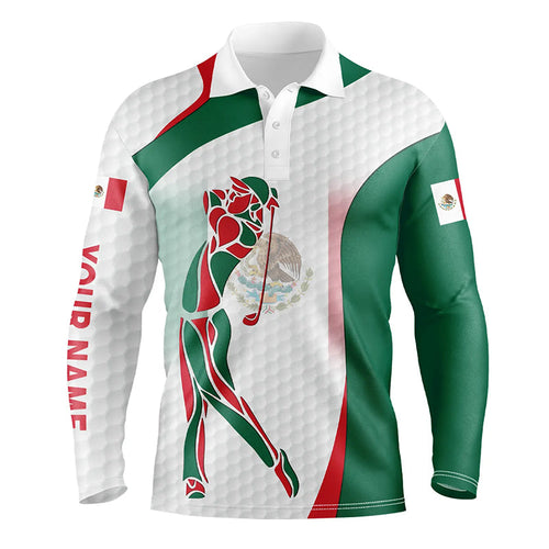 Mexican Flag mens golf polo shirts custom patriotic golf shirts for men, unique mens golf apparel NQS7355