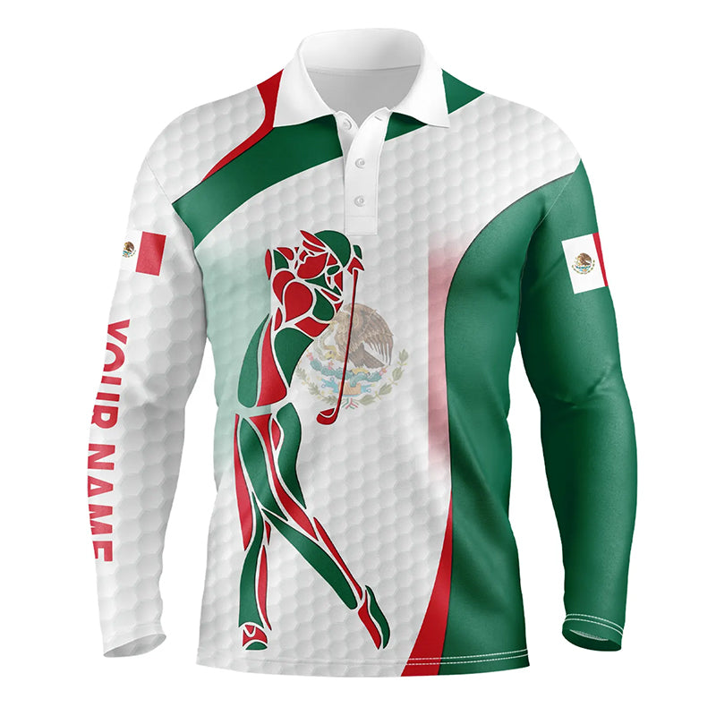 Mexican Flag mens golf polo shirts custom patriotic golf shirts for men, unique mens golf apparel NQS7355