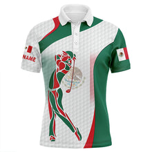 Load image into Gallery viewer, Mexican Flag mens golf polo shirts custom patriotic golf shirts for men, unique mens golf apparel NQS7355