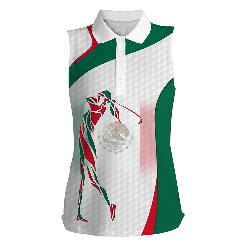 Mexican Flag Womens sleeveless polo shirts patriotic golf outfit women, unique ladies golf apparel NQS7355