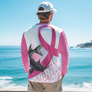 Pink ribbon pattern Catfish fishing Breast Cancer Custom sun protection long sleeves fishing shirts NQS9761