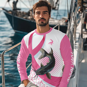 Pink ribbon pattern Catfish fishing Breast Cancer Custom sun protection long sleeves fishing shirts NQS9761
