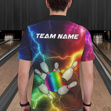 Load image into Gallery viewer, Mens Bowling shirts Custom Colorful Rainbow Lightning Thunder Bowling ball and pins Team bowler Jersey NQS9767