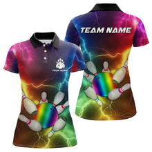 Load image into Gallery viewer, Women Bowling shirt Custom Colorful Rainbow Lightning Thunder Bowling ball and pins Team bowler Jersey NQS9767