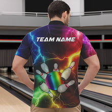 Load image into Gallery viewer, Mens Bowling shirts Custom Colorful Rainbow Lightning Thunder Bowling ball and pins Team bowler Jersey NQS9767