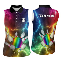 Load image into Gallery viewer, Bowling Sleeveless Polo Shirt  Custom Colorful Rainbow Lightning Thunder Bowling Team bowler shirts NQS9767