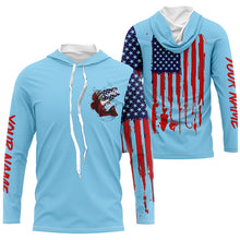 Load image into Gallery viewer, American flag Largemouth Bass fishing personalized patriotic UV Protection Fishing Shirts | Light Blue NQS5819