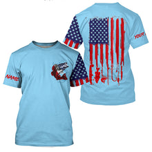 Load image into Gallery viewer, American flag Largemouth Bass fishing personalized patriotic UV Protection Fishing Shirts | Light Blue NQS5819