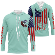 Load image into Gallery viewer, American flag Largemouth Bass fishing personalized patriotic UV Protection Fishing Shirt | Light Green NQS5820