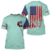 Load image into Gallery viewer, American flag Largemouth Bass fishing personalized patriotic UV Protection Fishing Shirt | Light Green NQS5820