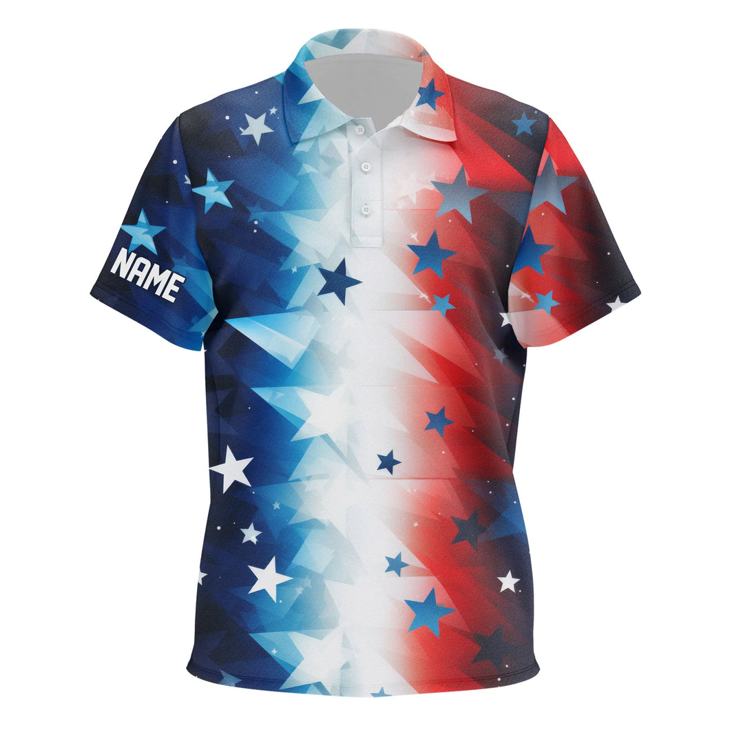 Red, white and blue stars pattern Kid golf polo shirts custom Kid golf attire, best golf gifts NQS7927