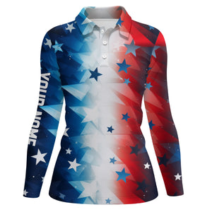 Red, white and blue stars pattern Womens golf polo shirts custom womens golf attire, best golf gifts NQS7927