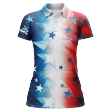 Load image into Gallery viewer, Red, white and blue stars pattern Womens golf polo shirts custom womens golf attire, best golf gifts NQS7927