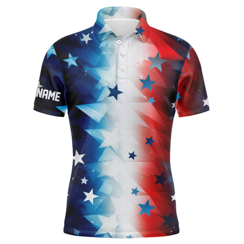 Red, white and blue stars pattern Mens golf polo shirts custom mens golf attire, best golf gifts NQS7927