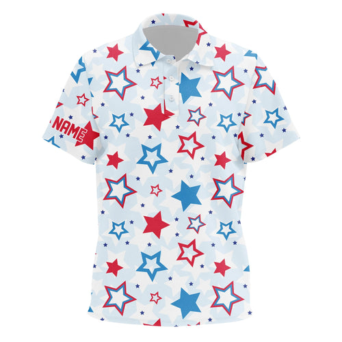 Kid golf polo shirts custom Red, white and blue stars pattern golf attire for Kid, unique golf gifts NQS7928