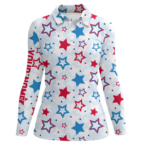 Womens golf polo shirts custom Red, white and blue stars pattern womens golf attire, unique golf gifts NQS7928