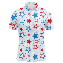 Load image into Gallery viewer, Mens golf polo shirts custom Red, white and blue stars pattern golf attire for men, unique golf gifts NQS7928