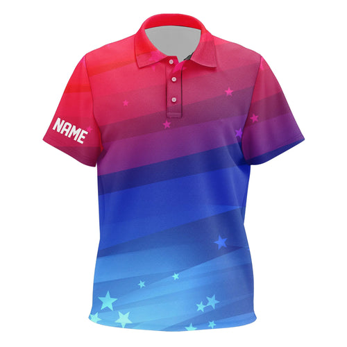 Kid golf polo shirts custom Red and blue gradient stars pattern patriotic golf clothing for kid NQS7929