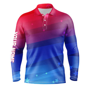 Mens golf polo shirts custom Red and blue gradient stars pattern patriotic golf clothing for men NQS7929