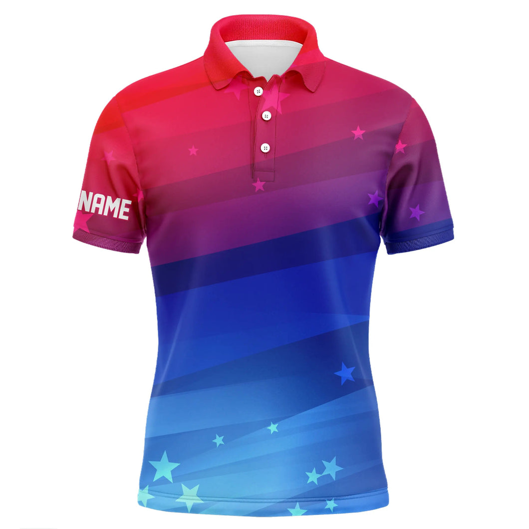 Mens golf polo shirts custom Red and blue gradient stars pattern patriotic golf clothing for men NQS7929