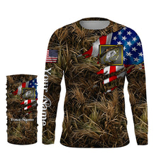 Load image into Gallery viewer, Bass fishing camo American flag patriotic custom Long Sleeve Fishing tournament shirts NQS2134