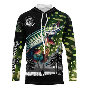 Musky Muskellunge fishing scales Custom name performance anti UV long sleeve fishing shirts jerseys NQS3665