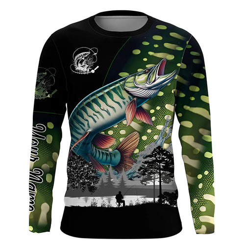 Musky Muskellunge fishing scales Custom name performance anti UV long sleeve fishing shirts jerseys NQS3665