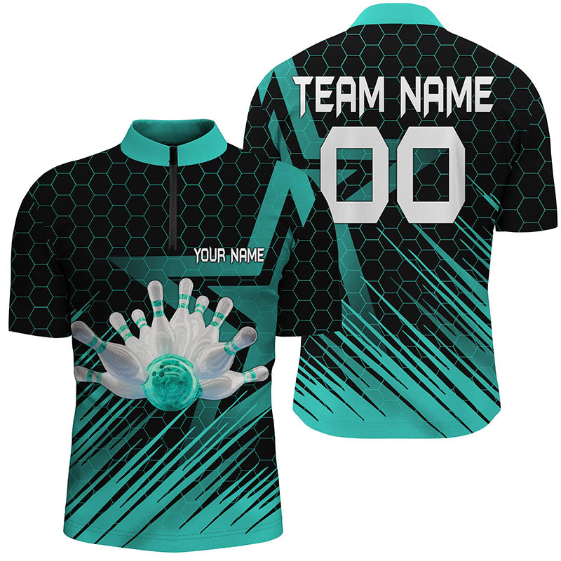 Turquoise Bowling Shirt For men Custom Quarter Zip Bowling Jersey 3D Bowling Team Shirt For men NQS6224