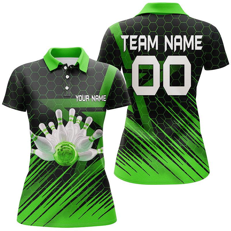 Green Bowling Shirt For women Custom polo Bowling Jersey 3D Bowling Team Shirt For women NQS6225