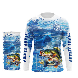 Personalized Bass Fishing jerseys blue camo Long Sleeve tournament fishing shirts NQS6227