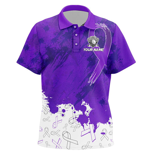 Purple Ribbons pattern Kid golf polos shirts custom kids breast cancer awareness polo shirts NQS8351