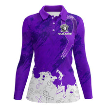 Load image into Gallery viewer, Purple Ribbons pattern Womens golf polo shirts custom women&#39;s breast cancer awareness polo shirts NQS8351