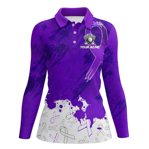 Purple Ribbons pattern Womens golf polo shirts custom women's breast cancer awareness polo shirts NQS8351