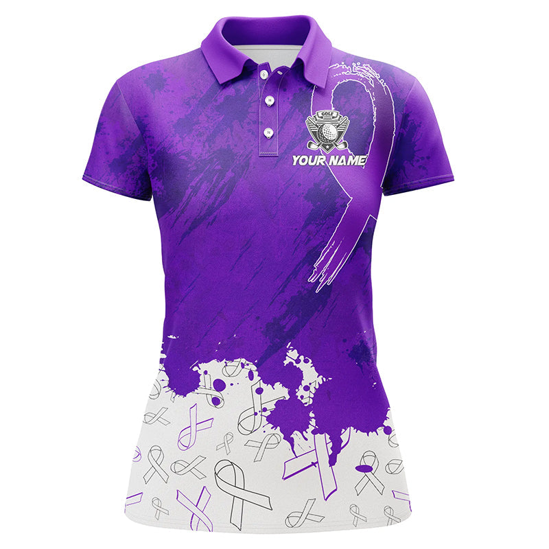 Purple Ribbons pattern Womens golf polo shirts custom women's breast cancer awareness polo shirts NQS8351