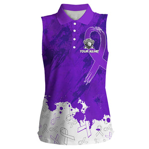 Purple Ribbons pattern Women sleeveless polo shirt custom women's breast cancer awareness polo shirts NQS8351