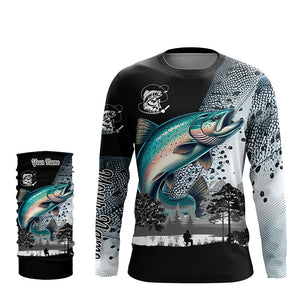 Chinook Salmon ( King salmon) Fishing scale Customize name performance long sleeves fishing shirts NQS909