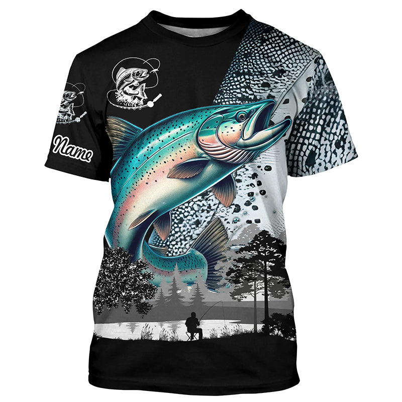 Chinook Salmon ( King salmon) Fishing scale Customize name performance long sleeves fishing shirts NQS909