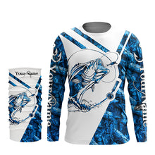 Load image into Gallery viewer, Largemouth Bass Fishing blue camo UV protection Custom name long sleeves fishing shirts NQS900