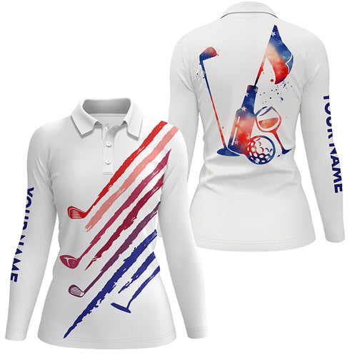 Red, White and blue Women golf polo shirts custom vintage golf wine clubs golf tops for ladies NQS6469