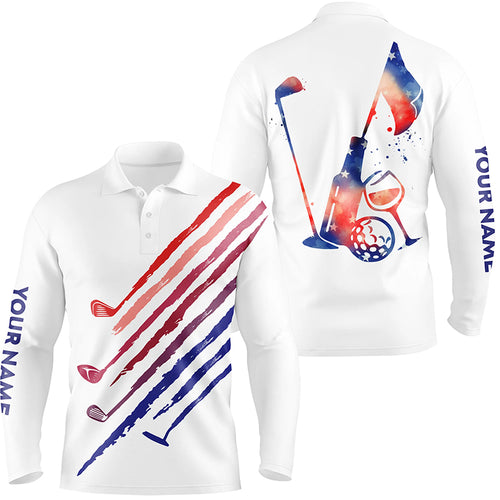 Red, White and blue Mens golf polo shirts custom vintage golf wine clubs patriotic golf tops for mens NQS6469